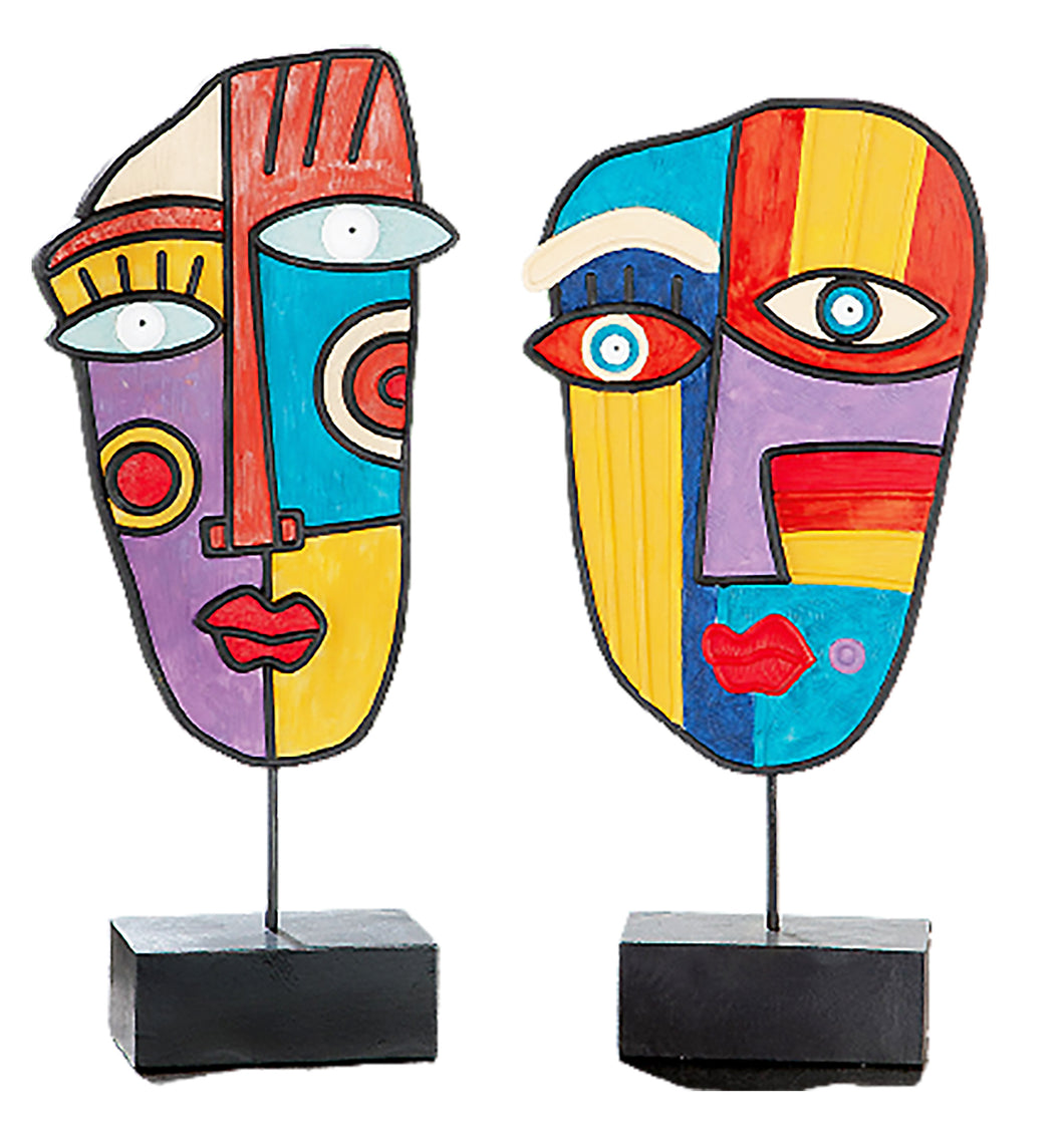 Zwei Deko-Figuren Gesichter „Abstrakt“