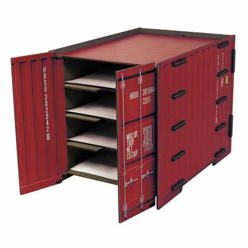 Wie ein Container: stapelbare DIN A4-Ablage-Box in Blau oder Rot – MOPO-Shop